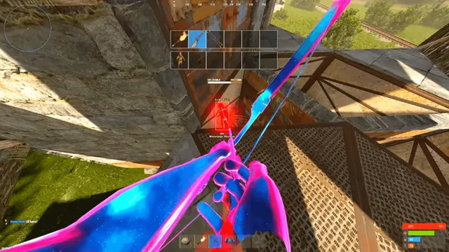 Rust Skin Changer and skeleton ESP showing weapon skins with enemy waterpipe shotgun distance tag